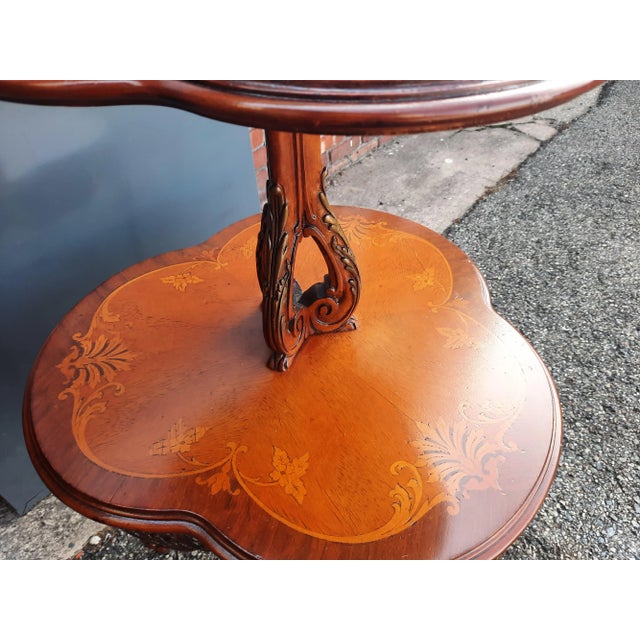 Antique 2 Tier Inlay Dessert Table For Sale - Image 9 of 11