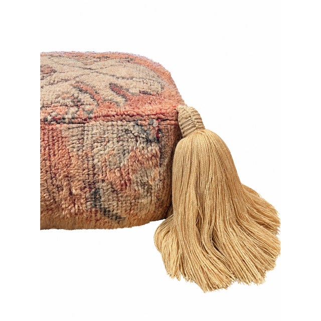 Rose Vintage Fleur De Lis Wool Pouf For Sale - Image 8 of 8