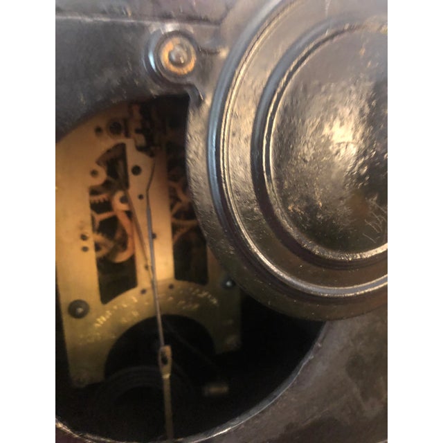 Vintage Heavy Wood and Metal Mantle Clock For Sale - Image 11 of 12