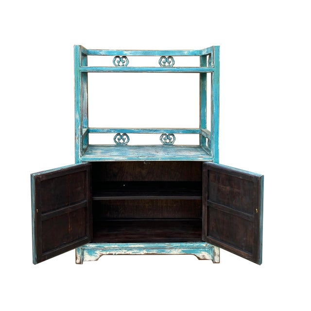 Chinese Distressed Pastel Blue Open Top Display Cabinet Side Table For Sale - Image 4 of 7