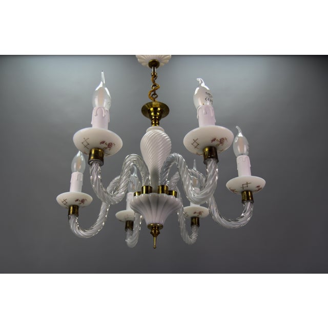 Italian Murano White Clear and Milk Glass Six-Arm Chandelier, 1950s For Sale - Image 10 of 18