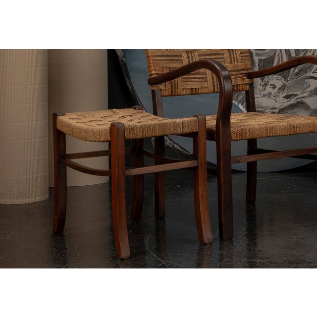 Set of Scandinavian Chair and Ottoman attributed to Axel Larsson for Bodafors, Sweden, 1930s, Set of 4 For Sale - Image 12 of 18