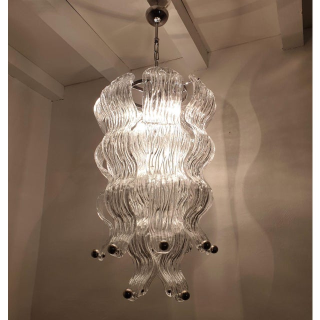 1970s 1970s Murano Glass and Chrome Chandelier, Mid Century Modern For Sale - Image 5 of 15