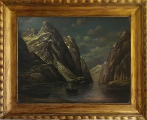 The Lake Painting, French School, Italy, Oil on Canvas, Framed