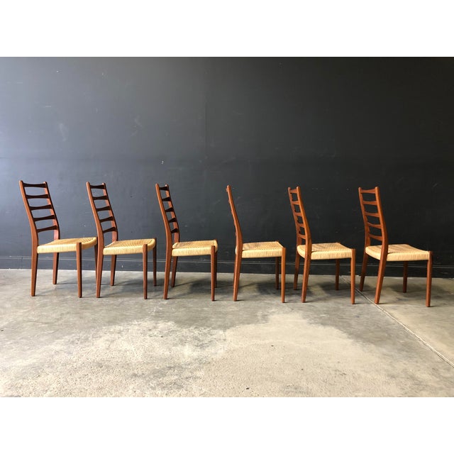 Teak Ladder Back Chairs With Danish Cording by Svegards Markaryd Set