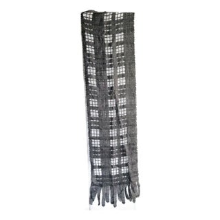 Burberry Mohair Macrame Windowpane Wrap Scarf, Brand New, Made in Italy, Medium Gray For Sale