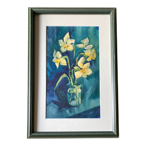 Late 20th Century Framed Still Life Watercolor of Daffodils by Tanya Khudoborodova