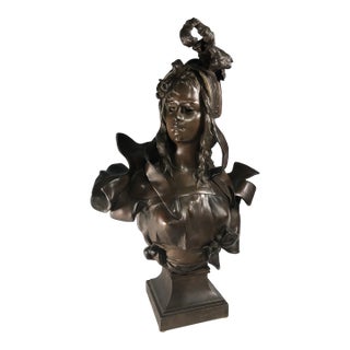 Antique Bronze Bust of a Young Girl by Anton Nelson For Sale