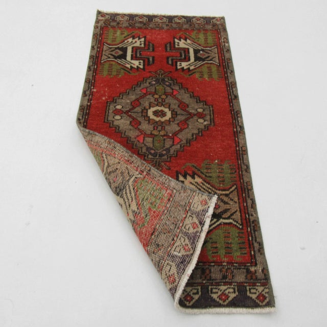 Mid-Century Modern Vintage Wool Mini Rug For Sale - Image 3 of 4