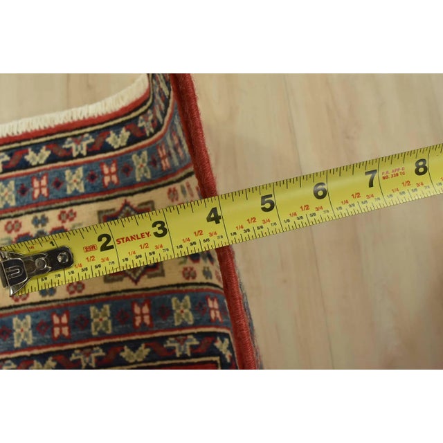 Kazak Rug 5’1” X 7’2” Red Wool Tribal Hand-Knotted Carpet For Sale - Image 11 of 13