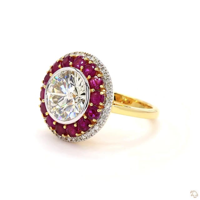 Modern 3.79 Carat Round Brilliant Cut Diamond Ruby Gold Ring, Size 6.5 For Sale - Image 3 of 9