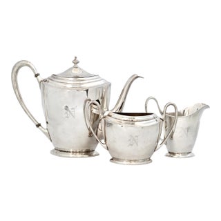 Early 20th Century Art Deco Pairpoint Monogram “N” Tea Set, 3 Pieces For Sale