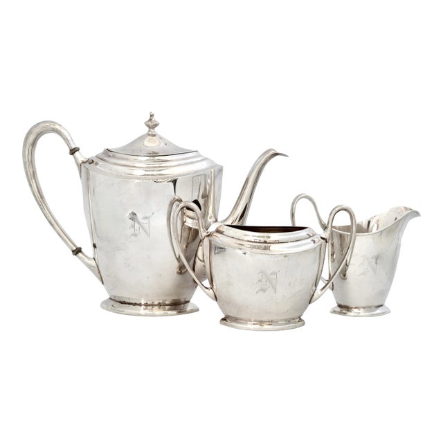 Early 20th Century Art Deco Pairpoint Monogram “N” Tea Set, 3 Pieces For Sale