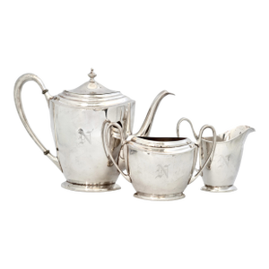 Early 20th Century Art Deco Pairpoint Monogram “N” Tea Set, 3 Pieces