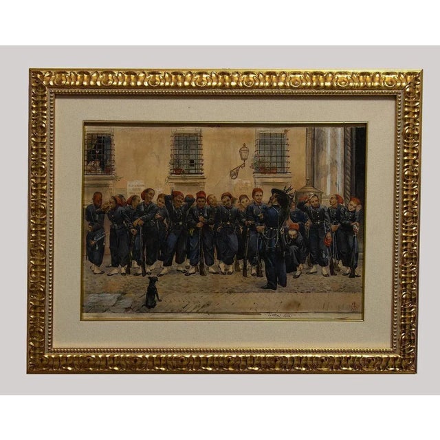 Bersaglieri in Rome, 1871, Watercolor For Sale - Image 4 of 4