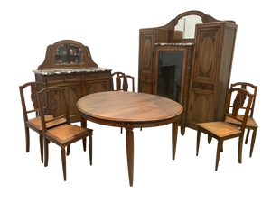 Art Deco Dining Room Set in Finely Carved Walnut, Set of 9