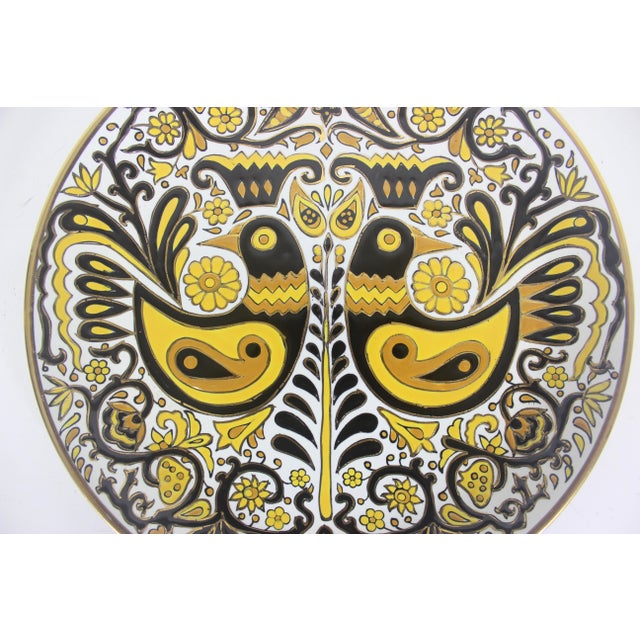 Ceramic Vintage Nassos Rodos-Hellas Hand Made Greek Wall Hanging Plate Yellow Black Gold Birds For Sale - Image 7 of 8