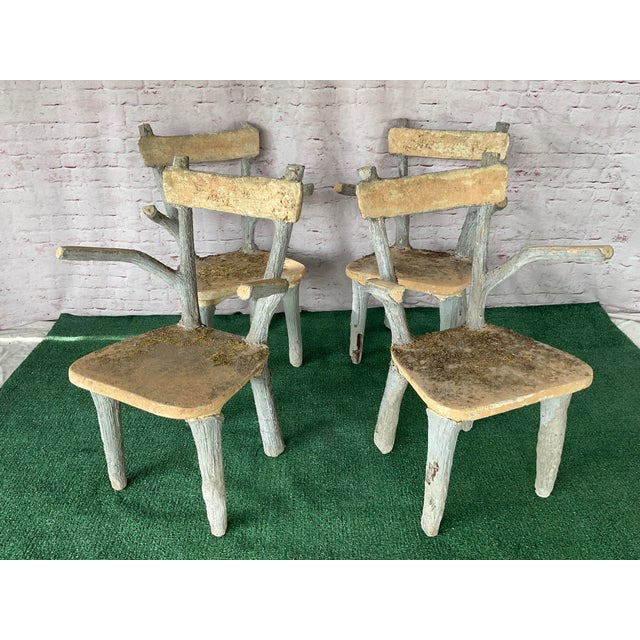 Rare set of Four Faux Bois French Garden Armchairs. Faux Bois, French for "false wood", emerged as a beloved decorative...