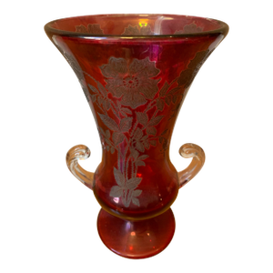 Etched Burgundy Glass Vase