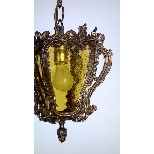 Antique Brass Glass Chandelier, 1930s For Sale - Image 9 of 11