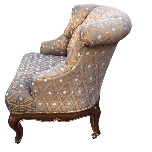 Marge Carson Boudoir Lounge Accent Chair French Tuffed Wingback Armchair Regency For Sale - Image 10 of 12