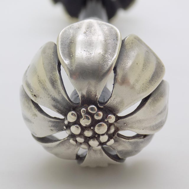 Vintage Italian Sterling Silver 925 and Glass Spoon Rest with Daisies by Ottaviani, 1970s For Sale - Image 3 of 11