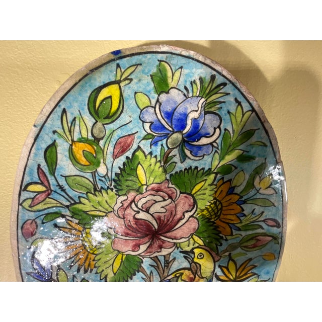 Ceramic Hand-Painted Persian Ceramic Tile - Unique Floral & Avian Motif For Sale - Image 7 of 10