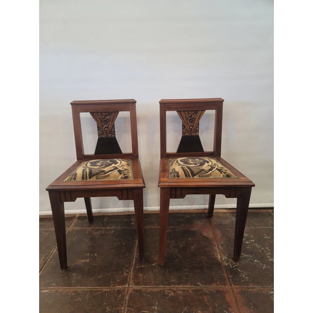 Auburn 1920s Antique French Art Deco Pair of Chairs Original Mohair For Sale - Image 8 of 8