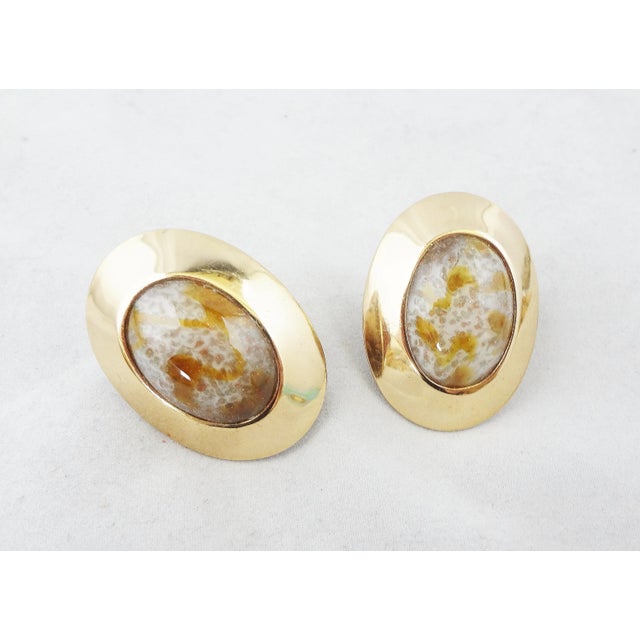 Vintage 1960s Signed Napier Cabochon Faux-Agate Rhinestone Clip Earrings - 2 Pieces For Sale - Image 10 of 11