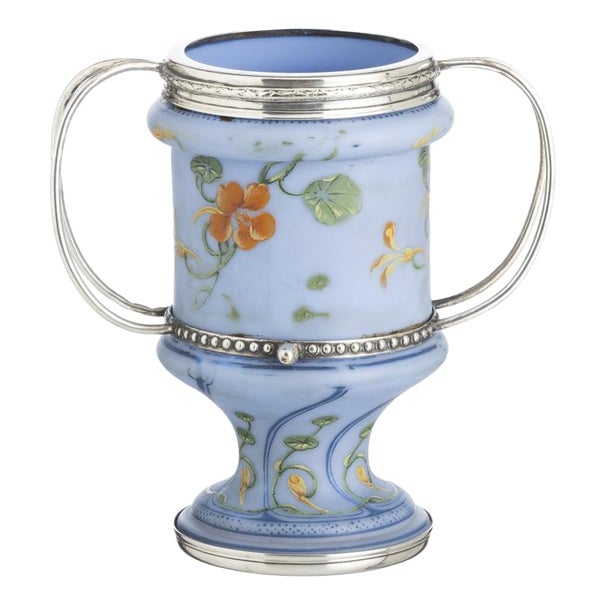 Pitcher with Silver Handles and Sevres Porcelain For Sale