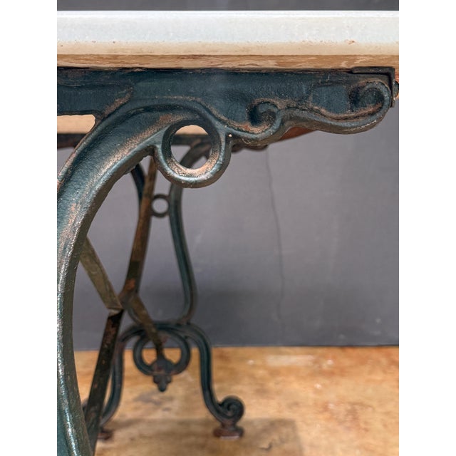 French Rectangular Bistro Table With Marble Top and Cast Iron Base For Sale - Image 10 of 13