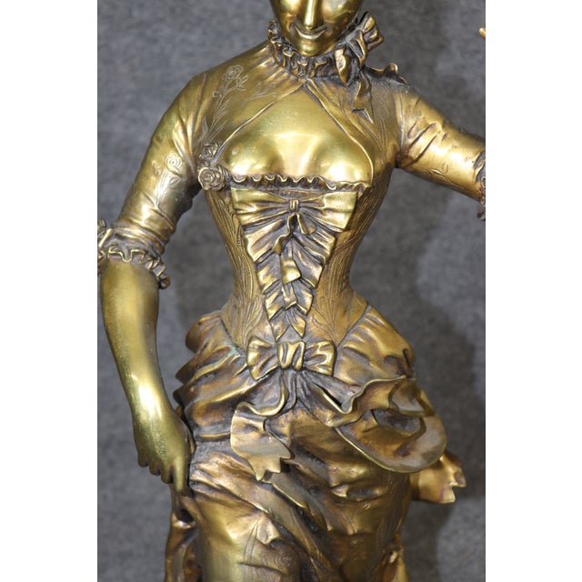 19th C. Large Belle Epoque Bronze Statue of Lady With Fan Signed Paul Dubois For Sale - Image 13 of 13