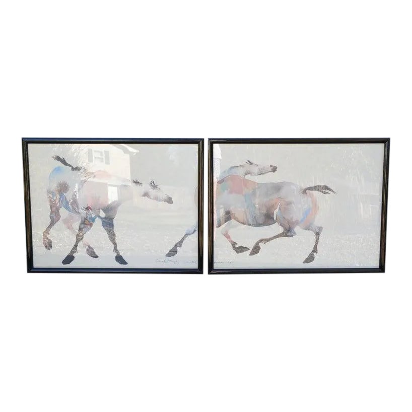 1980s Carol Grigg Painted Ponies Framed Lithograph Prints - A Pair