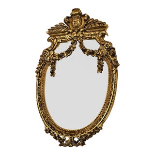 The Royal Garland – French Baroque Oval Wall Mirror With Ornate Gold Leaf Frame & Floral Swags For Sale