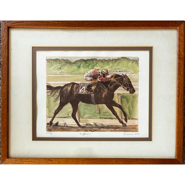 Figurative Vintage 1984 Hand Colored Etching of Famous Race Horse “Ruffian” and Jockey For Sale - Image 3 of 8