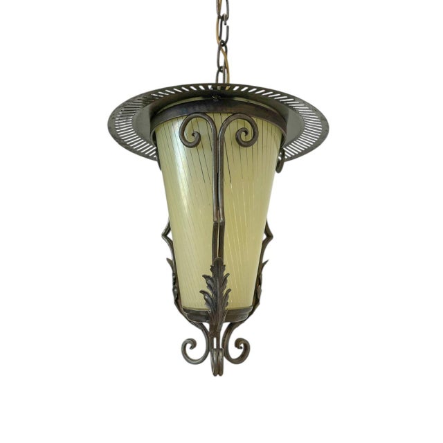1950s Lantern Pendant Lamp in Wrought Iron and Glass, 1950s For Sale - Image 5 of 13