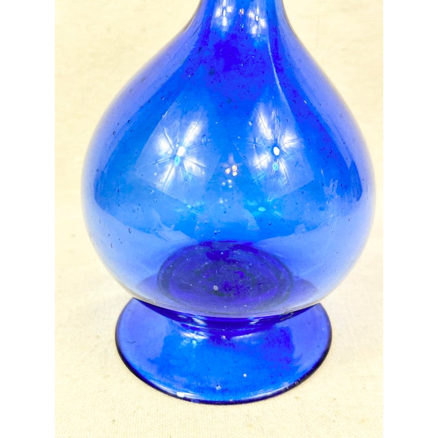 Blenko Vintage Blenko Glass Mid-Century Modern Cobalt Blue Art Glass Decanter With Stopper For Sale - Image 4 of 9