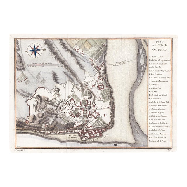 1764 Map "Plan De La Ville De Quebec" by Jacques-Nicolas Bellin For Sale
