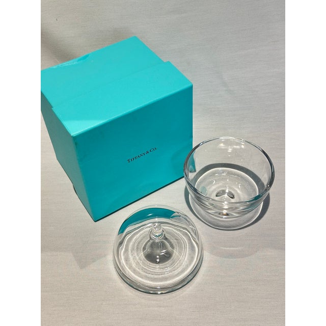 Glass Tiffany and Co Crystal Apple Trinket Jar Covered Dish With Original Box For Sale - Image 7 of 11