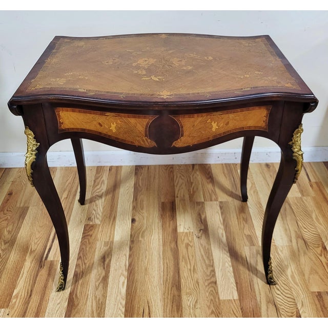 Early 20th Century Antique American Made French Louis XV Marquetry Drop Leaf Center Table Desk For Sale - Image 5 of 18