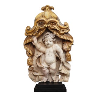 Cherub Angel Within a Baldachin, 18th Century, Portuguese Baroque For Sale