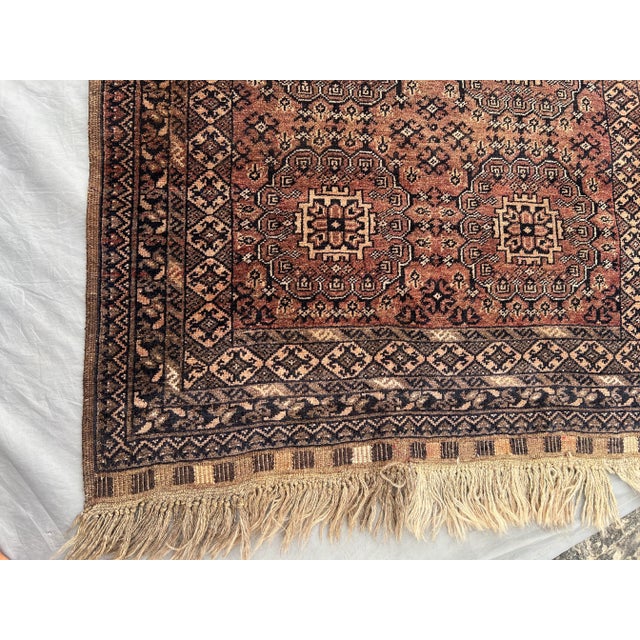 Islamic Vintage Afghan Turkmen Ersari Runner Rug With Tribal Bokhara Warm Brown and Terracotta Rug For Sale - Image 3 of 11