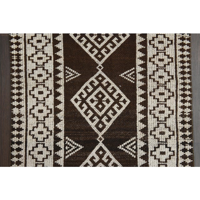 1970s Vintage Turkish Handmade Wool & Cotton Brown Runner Rug For Sale - Image 11 of 11