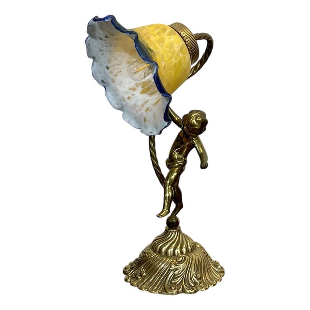 Bronze Lamp with Glass Paste Tulip Shade, 1970s For Sale