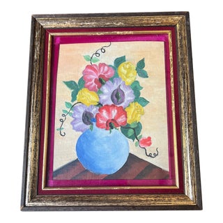 1970s Framed Floral Arrangement in Vase Painting For Sale
