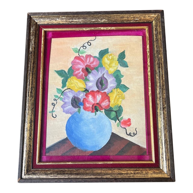 1970s Framed Floral Arrangement in Vase Painting For Sale
