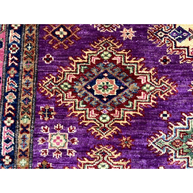 Art Deco Purple and Pink Kazak Tribal Wool Rug - 5'1" X 6'7" For Sale - Image 3 of 13