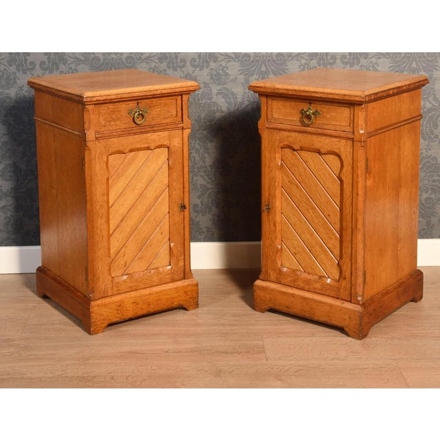 Brown Oak Bedside Cabinets, 1890s, Set of 2 For Sale - Image 8 of 8