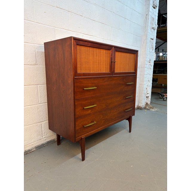 Mid-Century Modern Mid 20th Century Walnut and Cane Highboy Dresser by Ramseur Furniture For Sale - Image 3 of 13