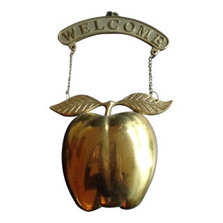 Vinage Mid-Century Brass Apple Welcome Sign For Sale